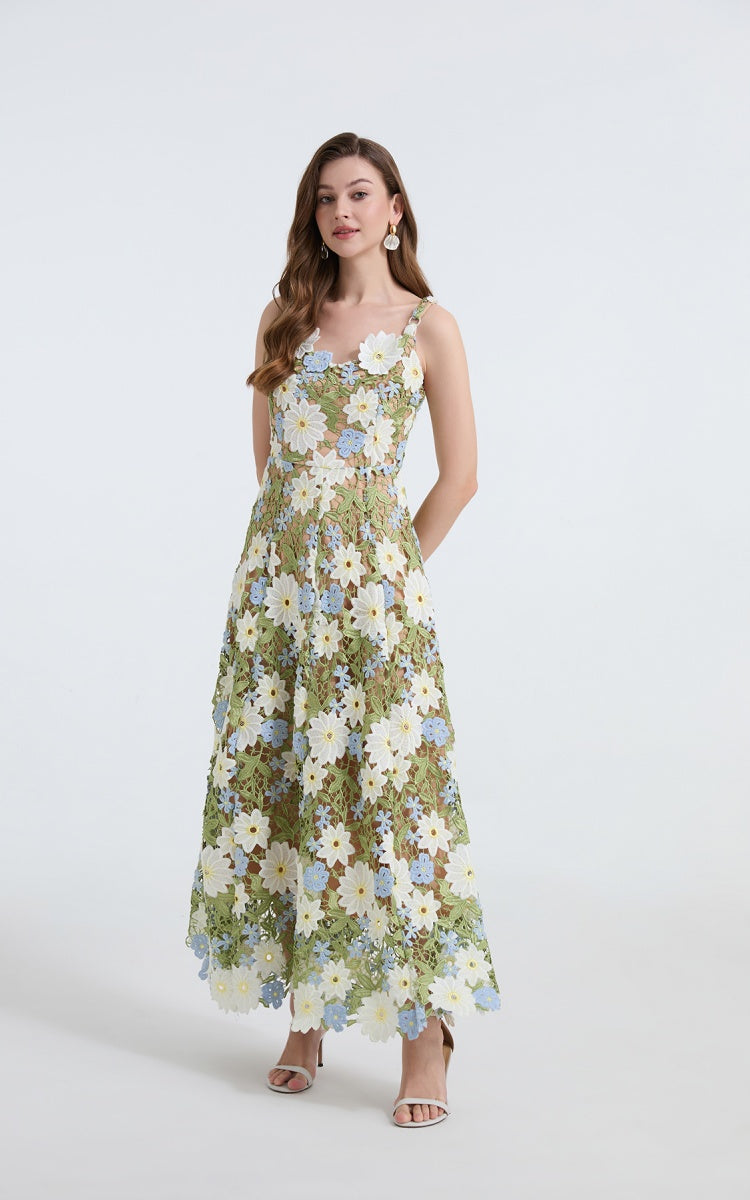 Emma Green Lace Embroidered Cutout Maxi Dress