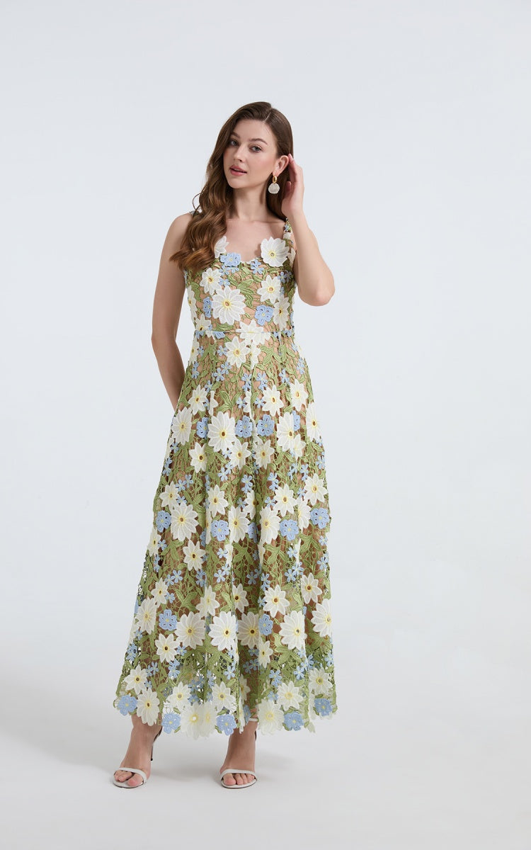Emma Green Lace Embroidered Cutout Maxi Dress