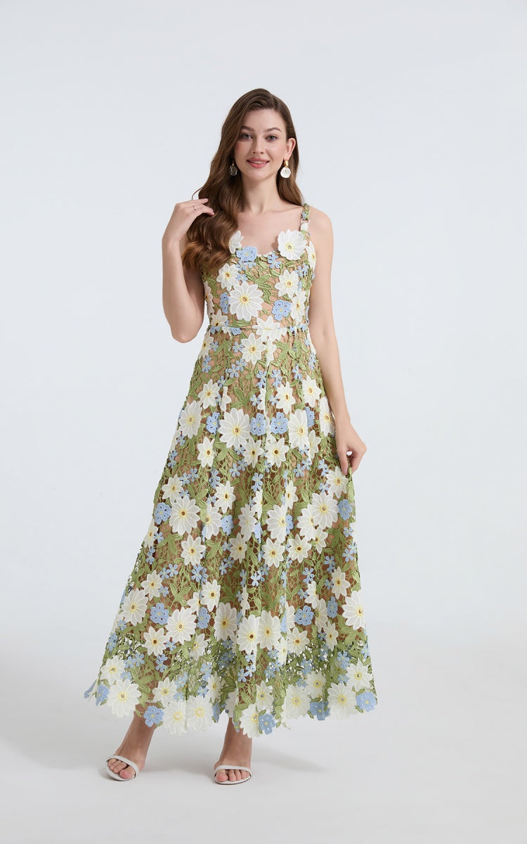 Emma Green Lace Embroidered Cutout Maxi Dress