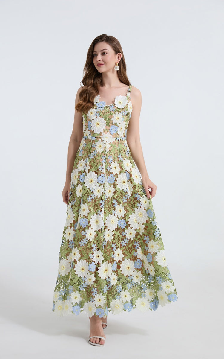 Emma Green Lace Embroidered Cutout Maxi Dress