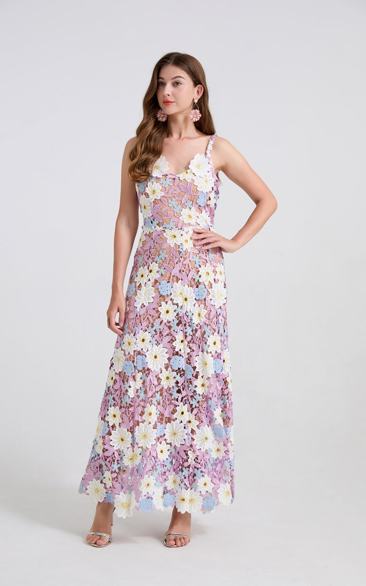Emma Purple Lace Embroidered Cutout Maxi Dress