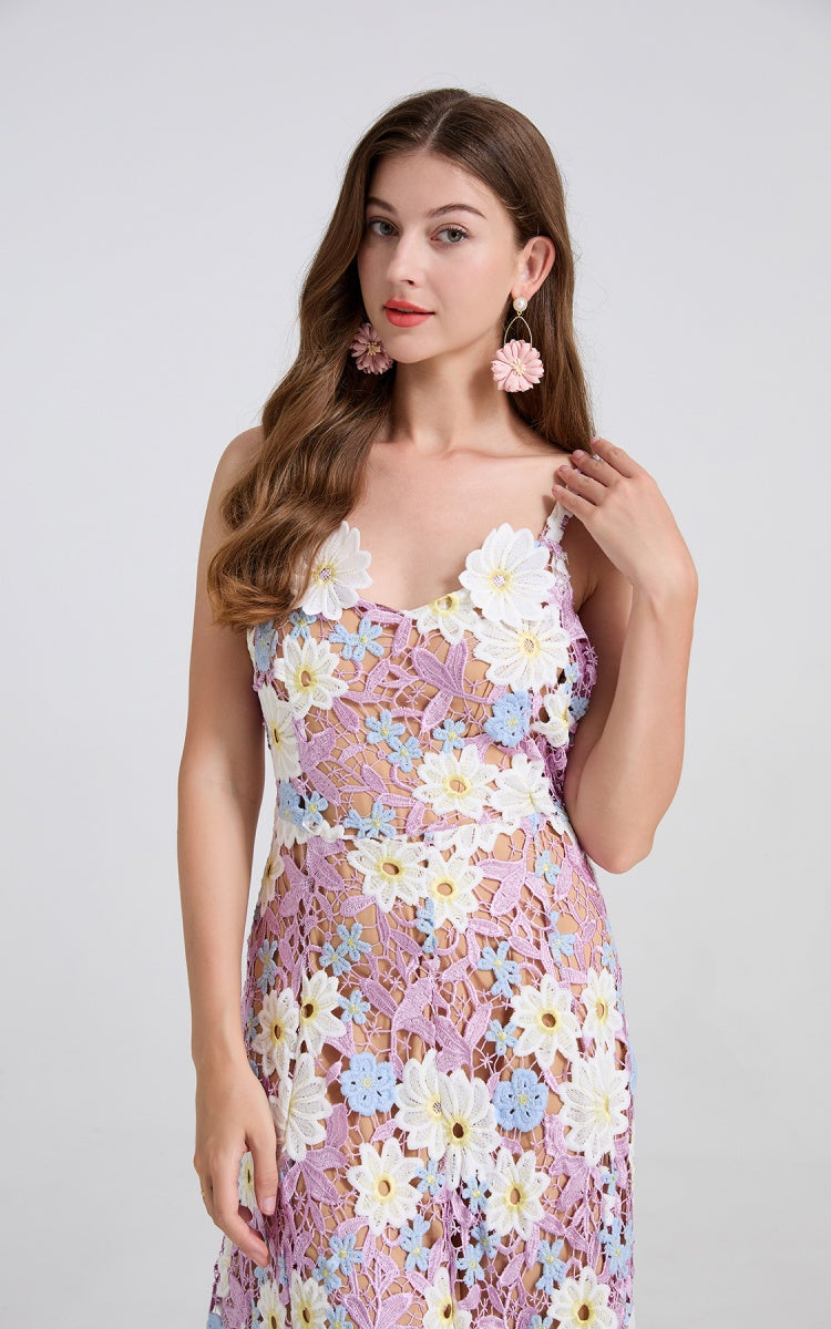 Emma Purple Lace Embroidered Cutout Maxi Dress