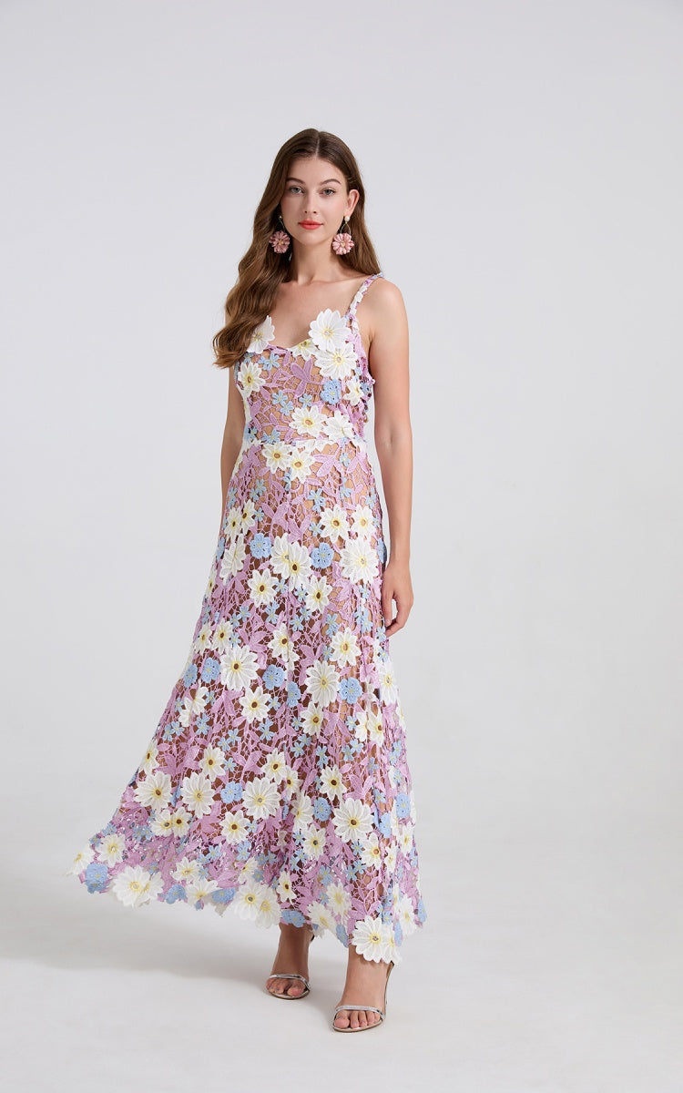 Emma Purple Lace Embroidered Cutout Maxi Dress