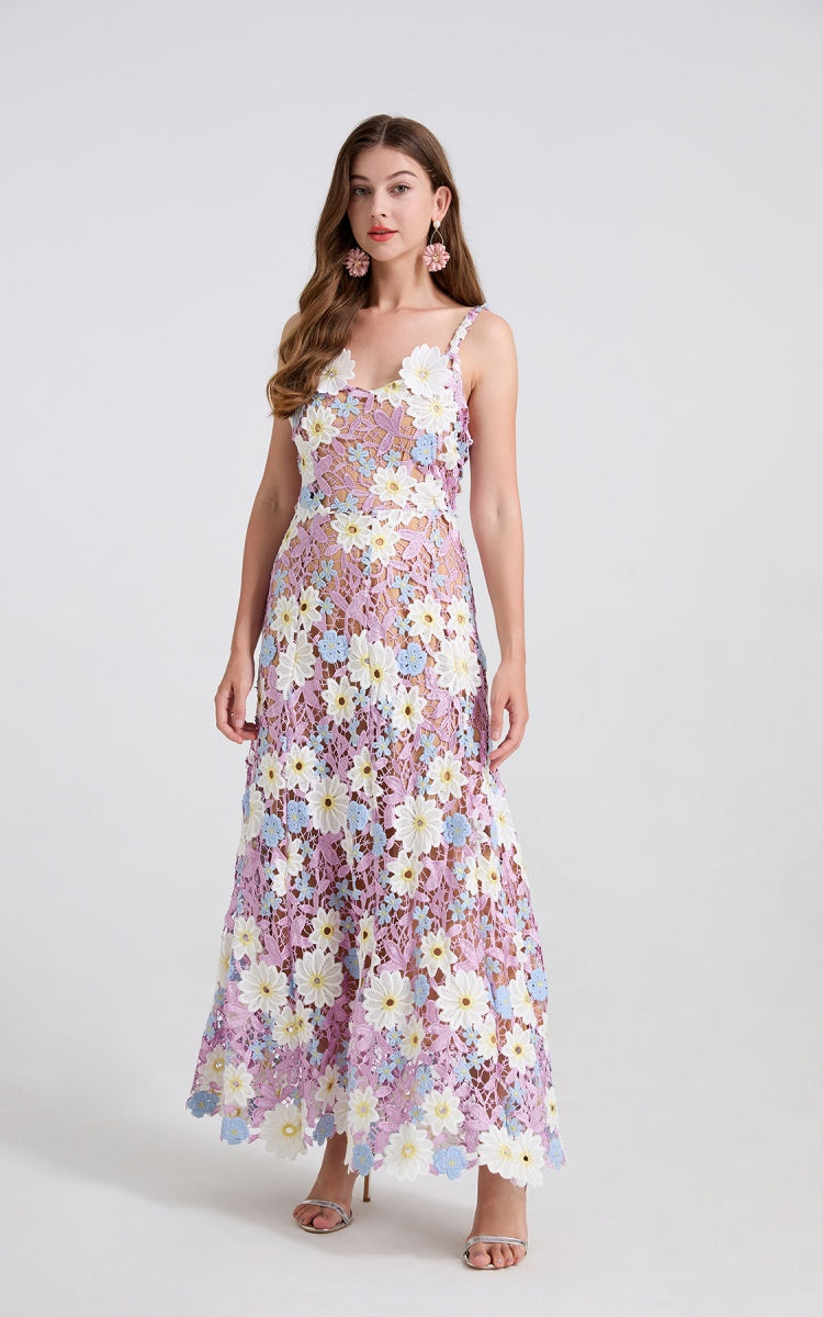Emma Purple Lace Embroidered Cutout Maxi Dress