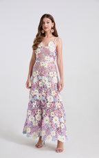 Emma Purple Lace Embroidered Cutout Maxi Dress