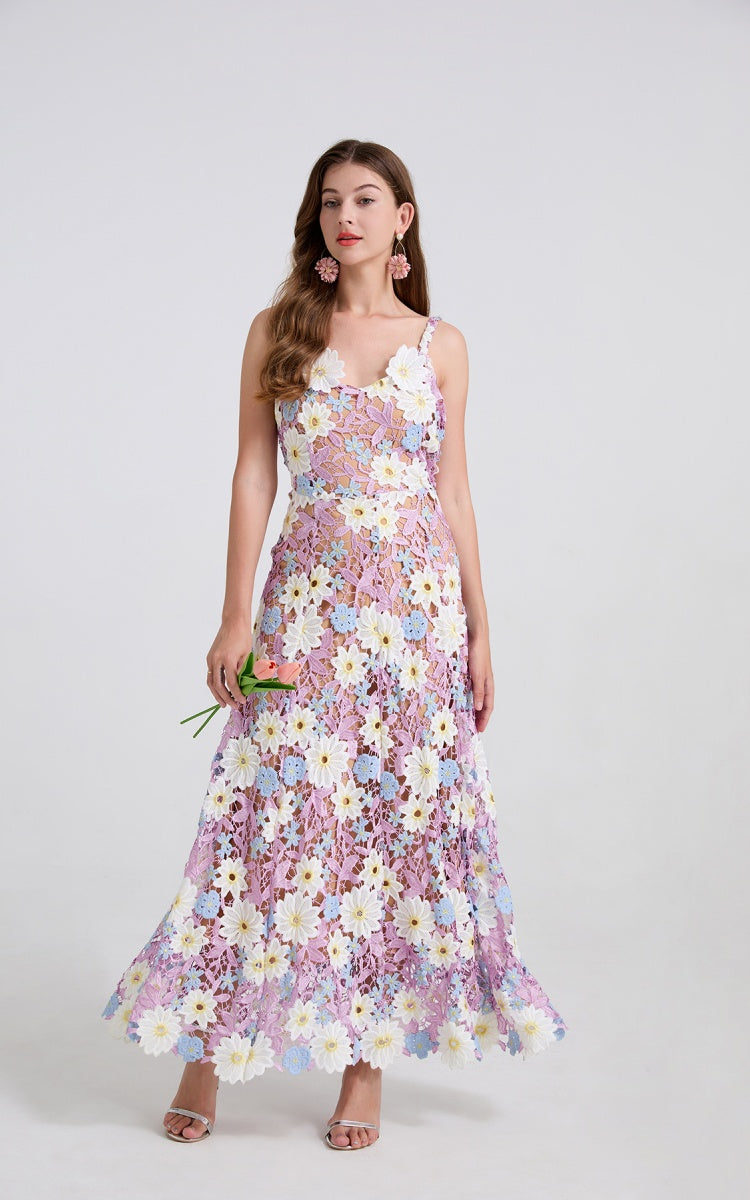 Emma Purple Lace Embroidered Cutout Maxi Dress