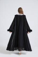 Esme Black Rhinestone Feather Pleated Maxi Dress