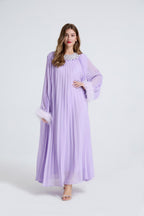 Esme Purple Rhinestone Feather Pleated Maxi Dress