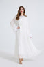 Esme White Rhinestone Feather Pleated Maxi Dress