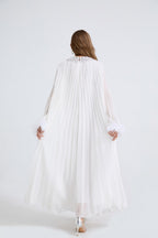 Esme White Rhinestone Feather Pleated Maxi Dress