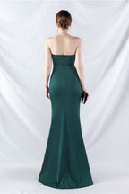 Ethan Strapless Satin Evening Dress In Dark Green