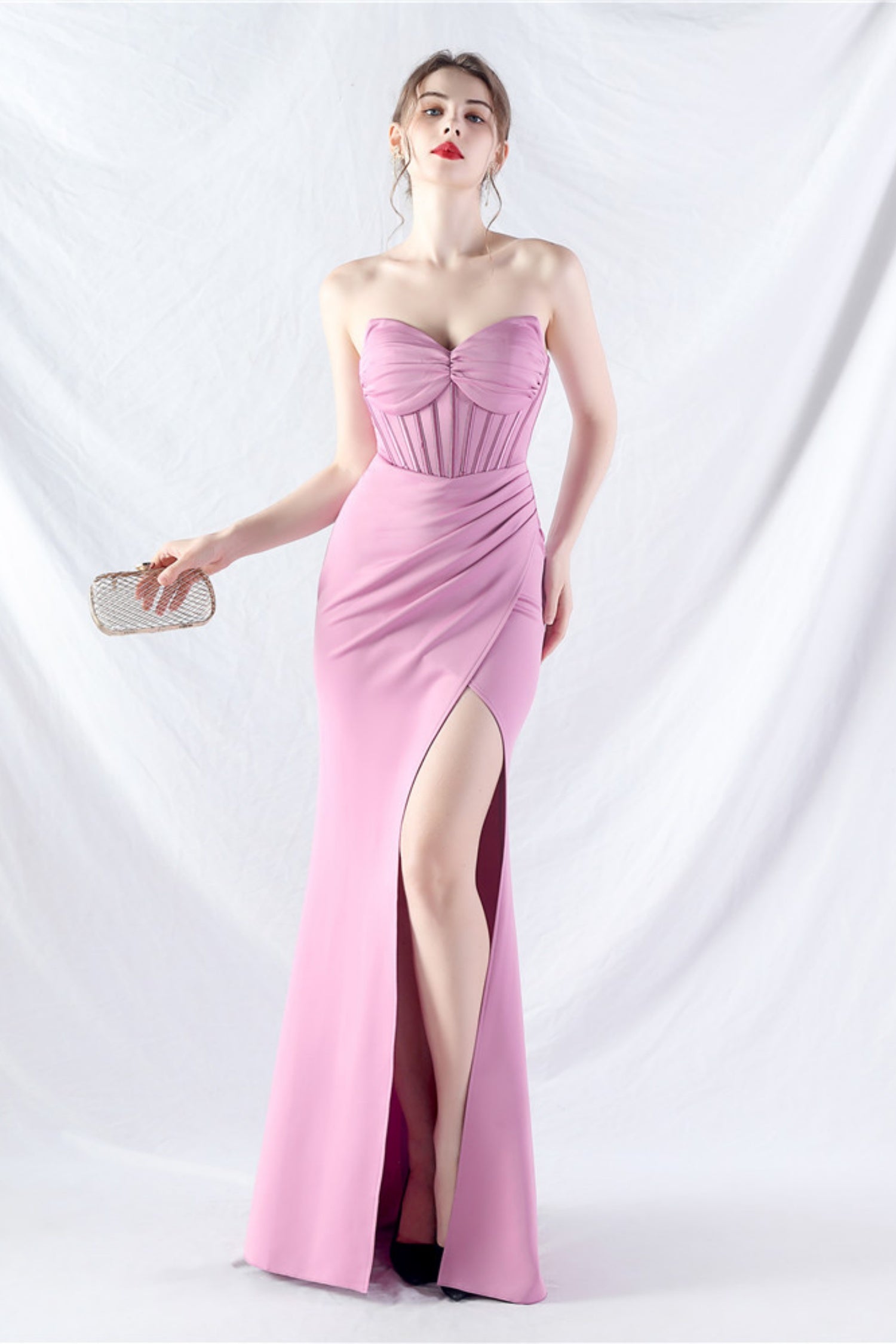 Ethan Strapless Satin Evening Dress In Lavender Secondary image