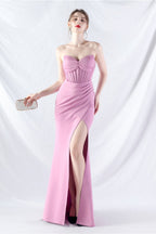 Ethan Strapless Satin Evening Dress In Lavender