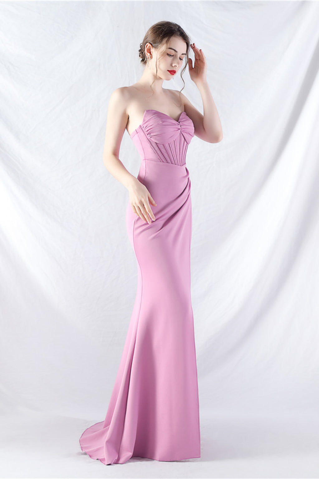 Ethan Strapless Satin Evening Dress In Lavender