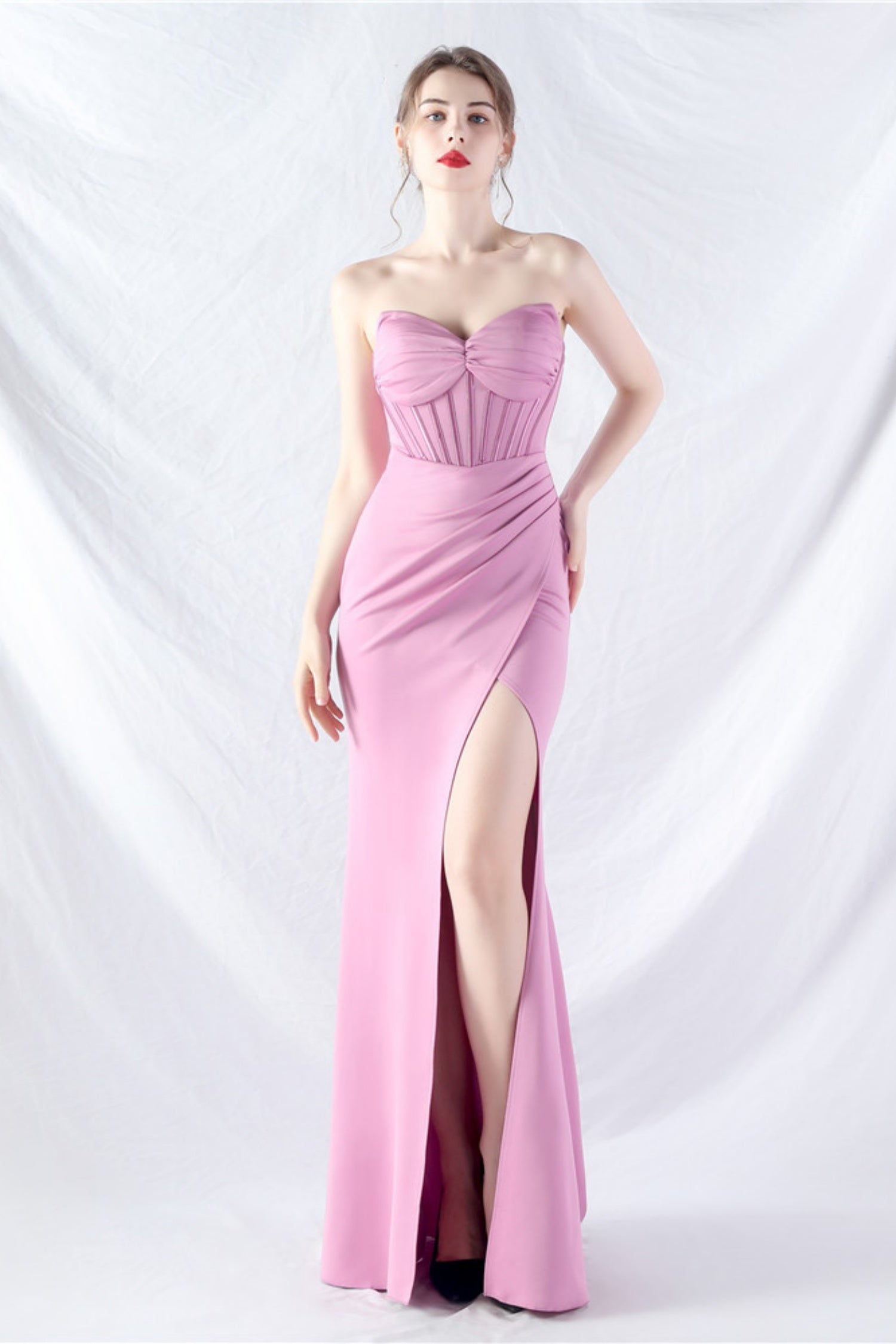 Ethan Strapless Satin Evening Dress In Lavender Main image