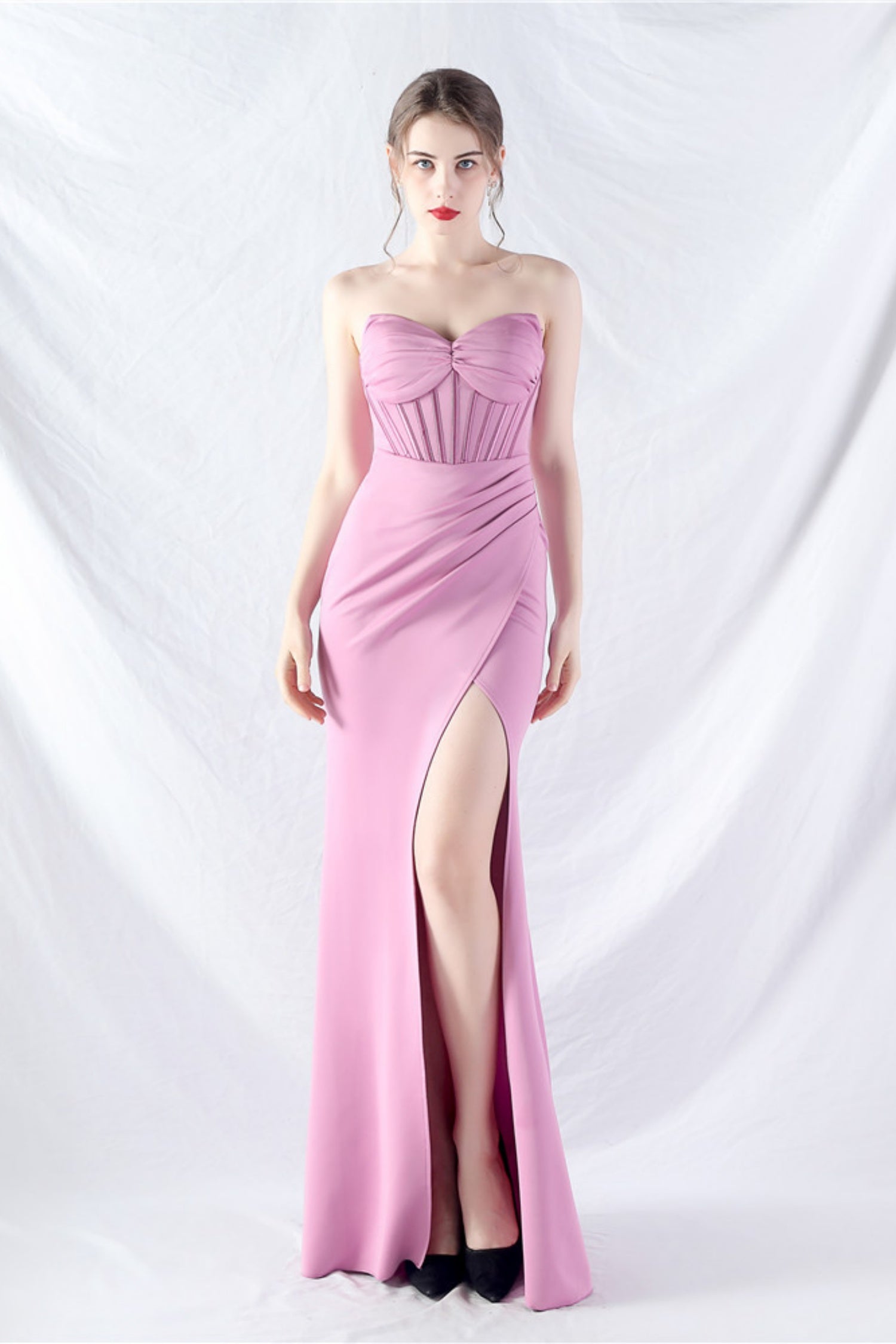 Ethan Strapless Satin Evening Dress In Lavender
