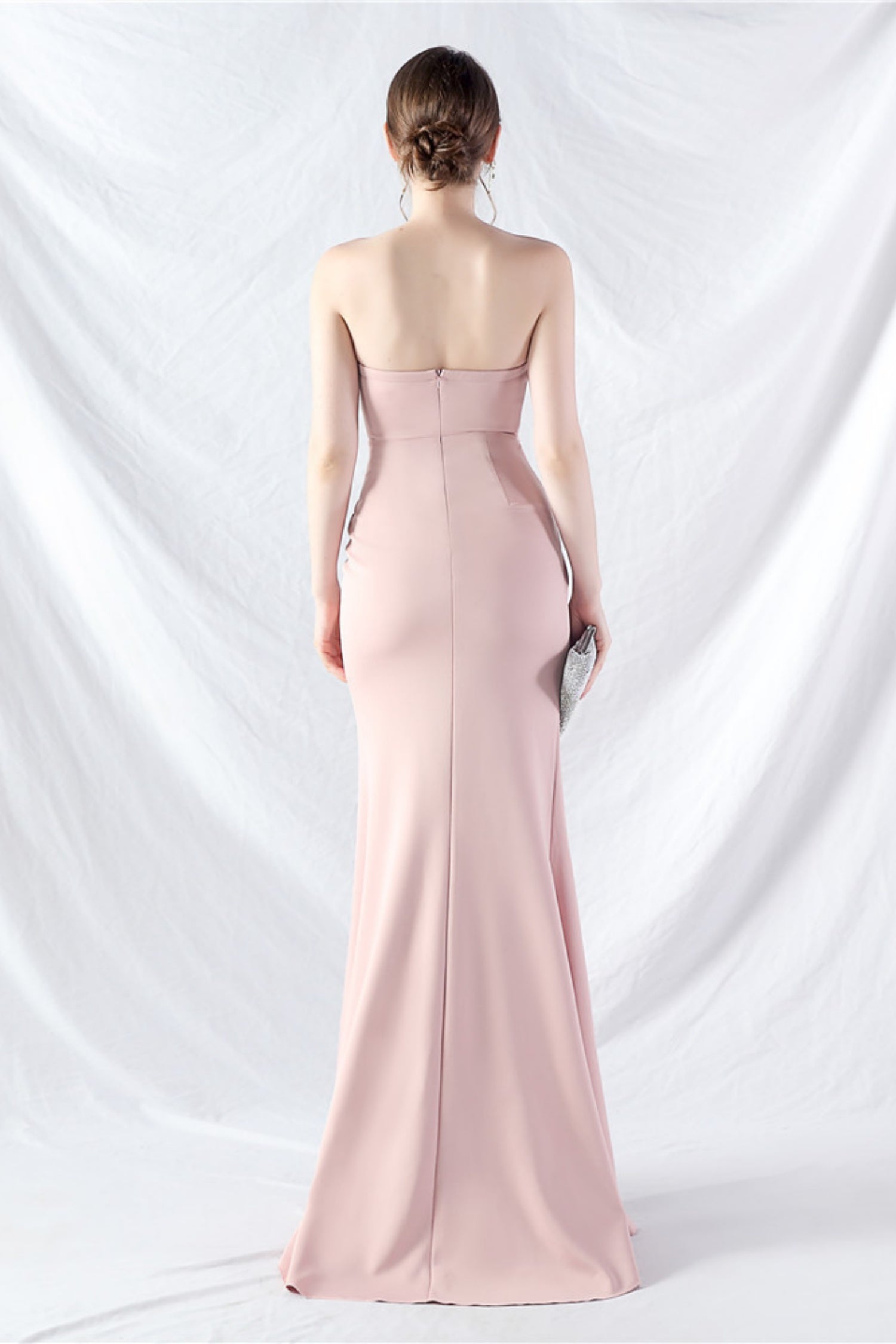 Ethan Strapless Satin Evening Dress In Light Pink