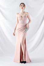 Ethan Strapless Satin Evening Dress In Light Pink