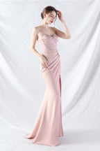 Ethan Strapless Satin Evening Dress In Light Pink
