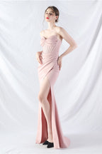 Ethan Strapless Satin Evening Dress In Light Pink