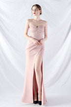 Ethan Strapless Satin Evening Dress In Light Pink