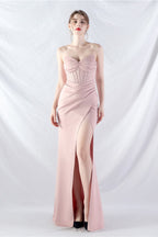 Ethan Strapless Satin Evening Dress In Light Pink