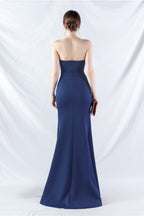 Ethan Strapless Satin Evening Dress In Navy Blue