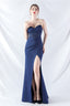 Ethan Strapless Satin Evening Dress In Navy Blue