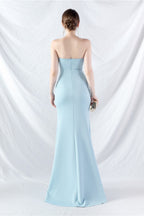 Ethan Strapless Satin Evening Dress In Sky Blue
