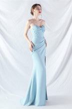Ethan Strapless Satin Evening Dress In Sky Blue