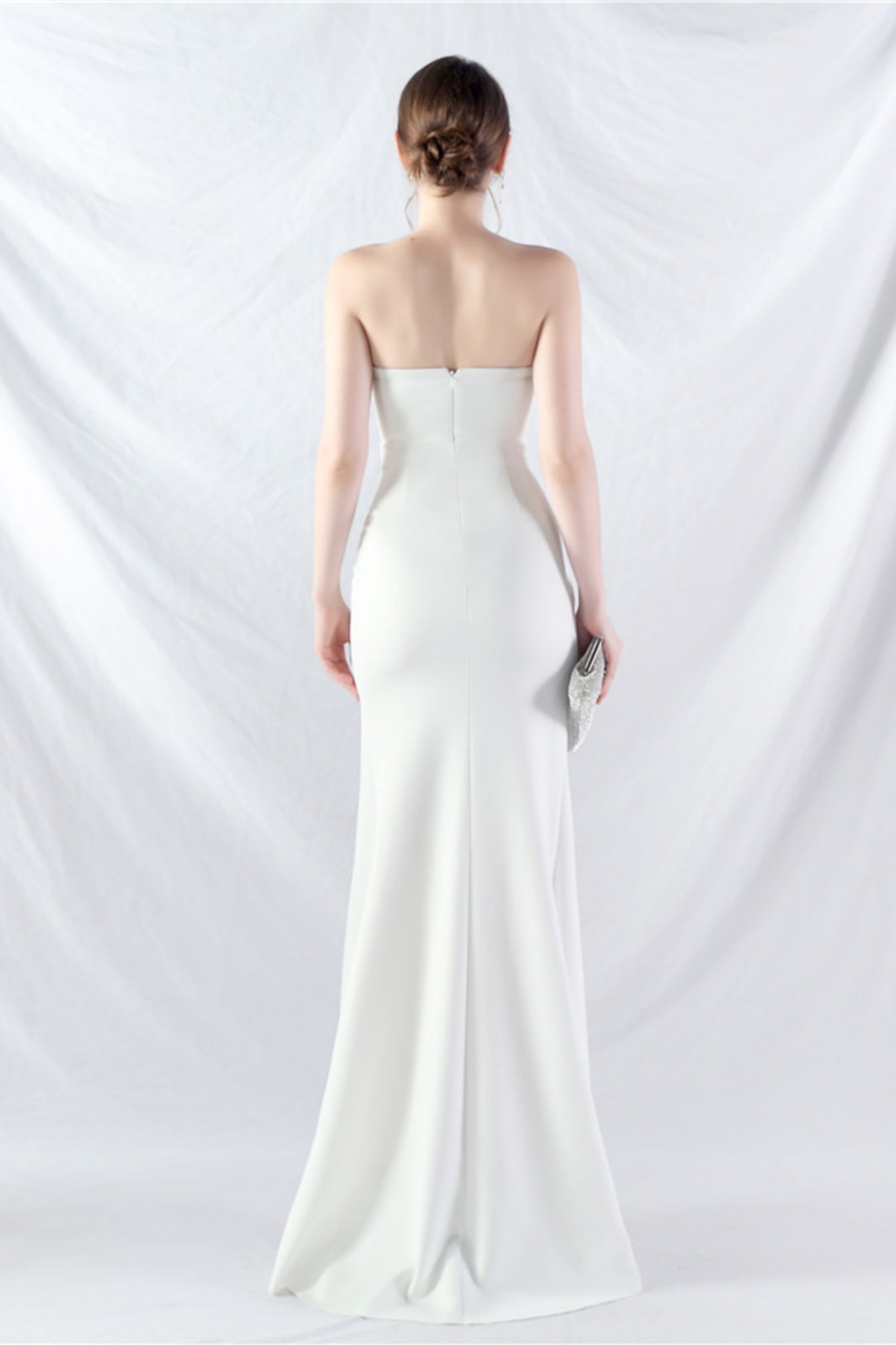 Ethan Strapless Satin Evening Dress In White