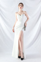 Ethan Strapless Satin Evening Dress In White
