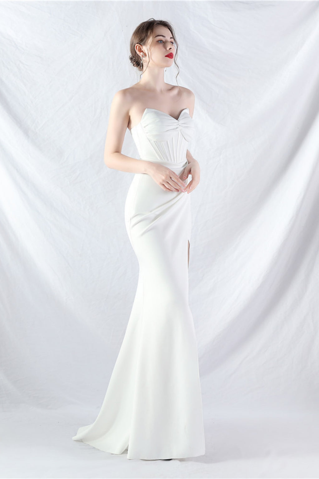 Ethan Strapless Satin Evening Dress In White