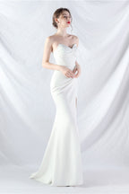 Ethan Strapless Satin Evening Dress In White