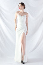 Ethan Strapless Satin Evening Dress In White
