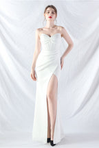 Ethan Strapless Satin Evening Dress In White