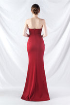Ethan Strapless Satin Evening Dress In Wine