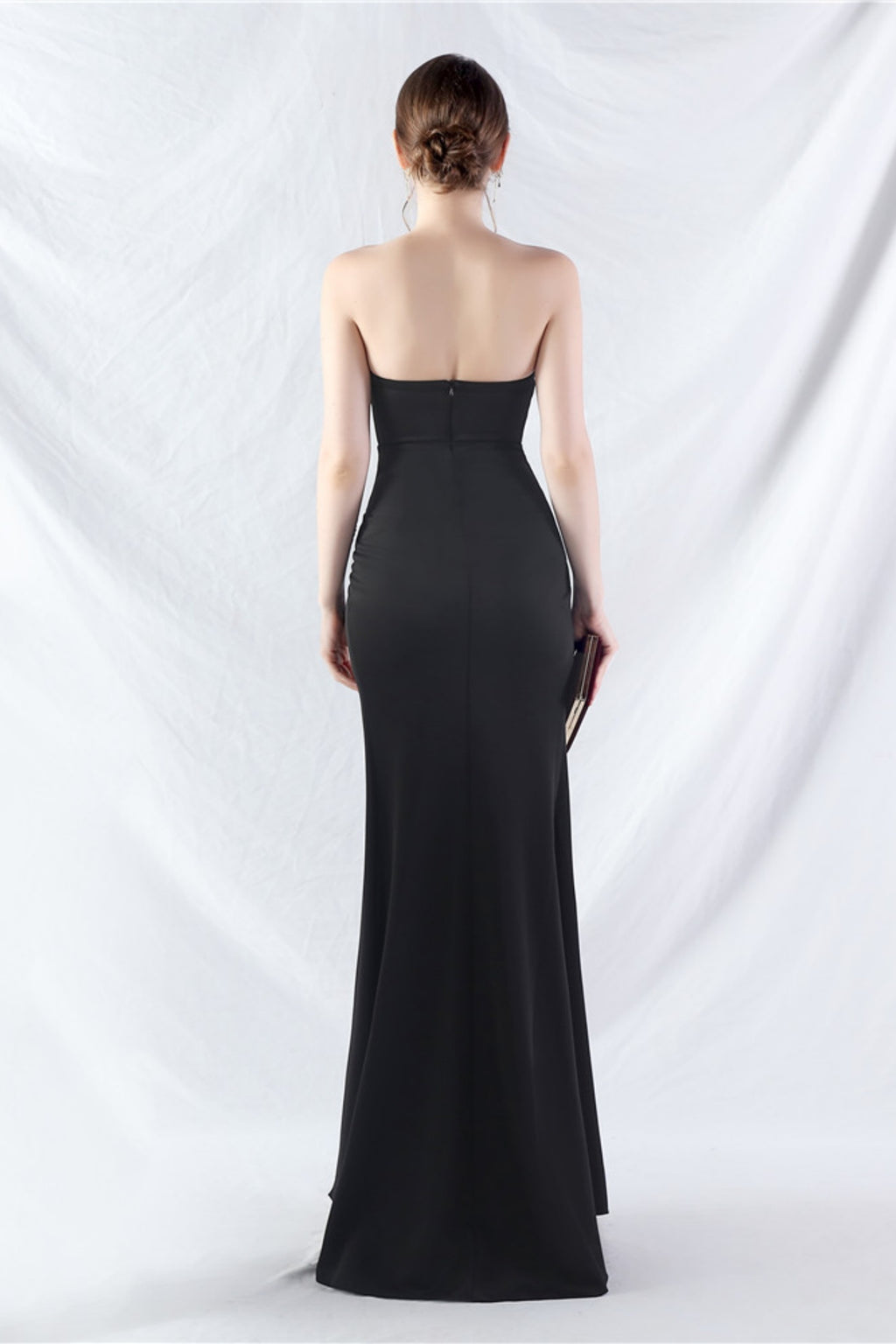 Ethan Strapless Satin Evening Dress In Black