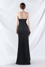 Ethan Strapless Satin Evening Dress In Black