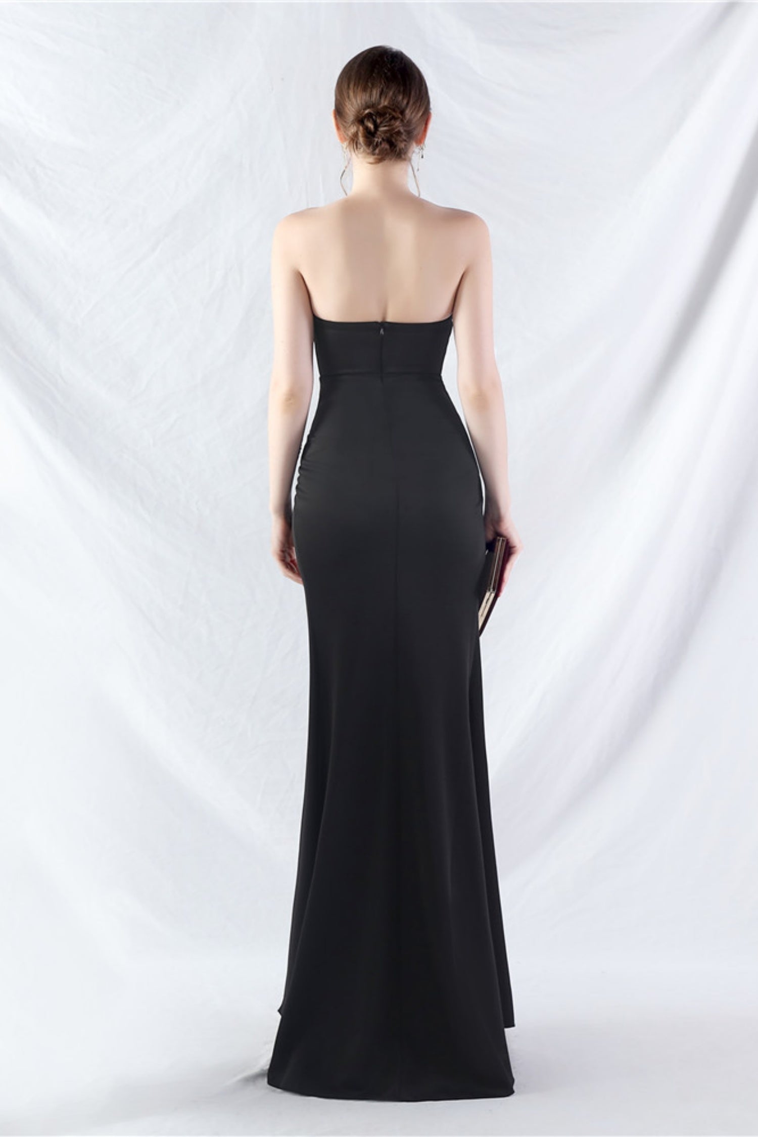Ethan Strapless Satin Evening Dress In Black