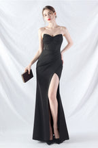 Ethan Strapless Satin Evening Dress In Black