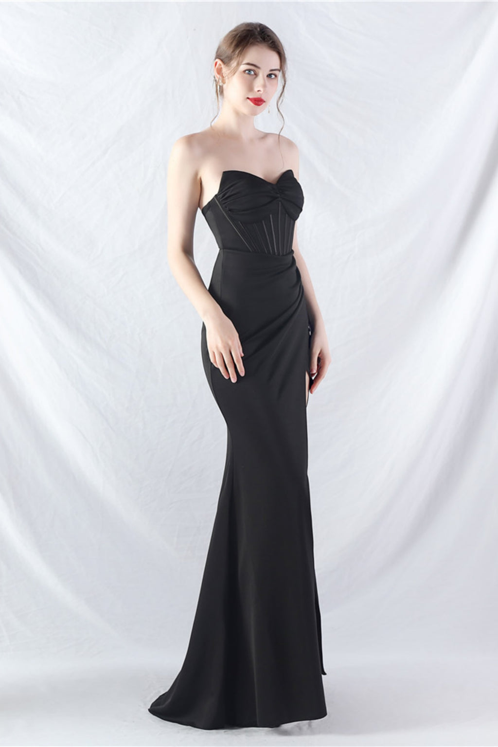 Ethan Strapless Satin Evening Dress In Black