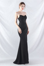 Ethan Strapless Satin Evening Dress In Black