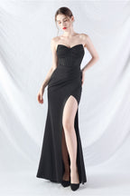 Ethan Strapless Satin Evening Dress In Black