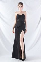 Ethan Strapless Satin Evening Dress In Black