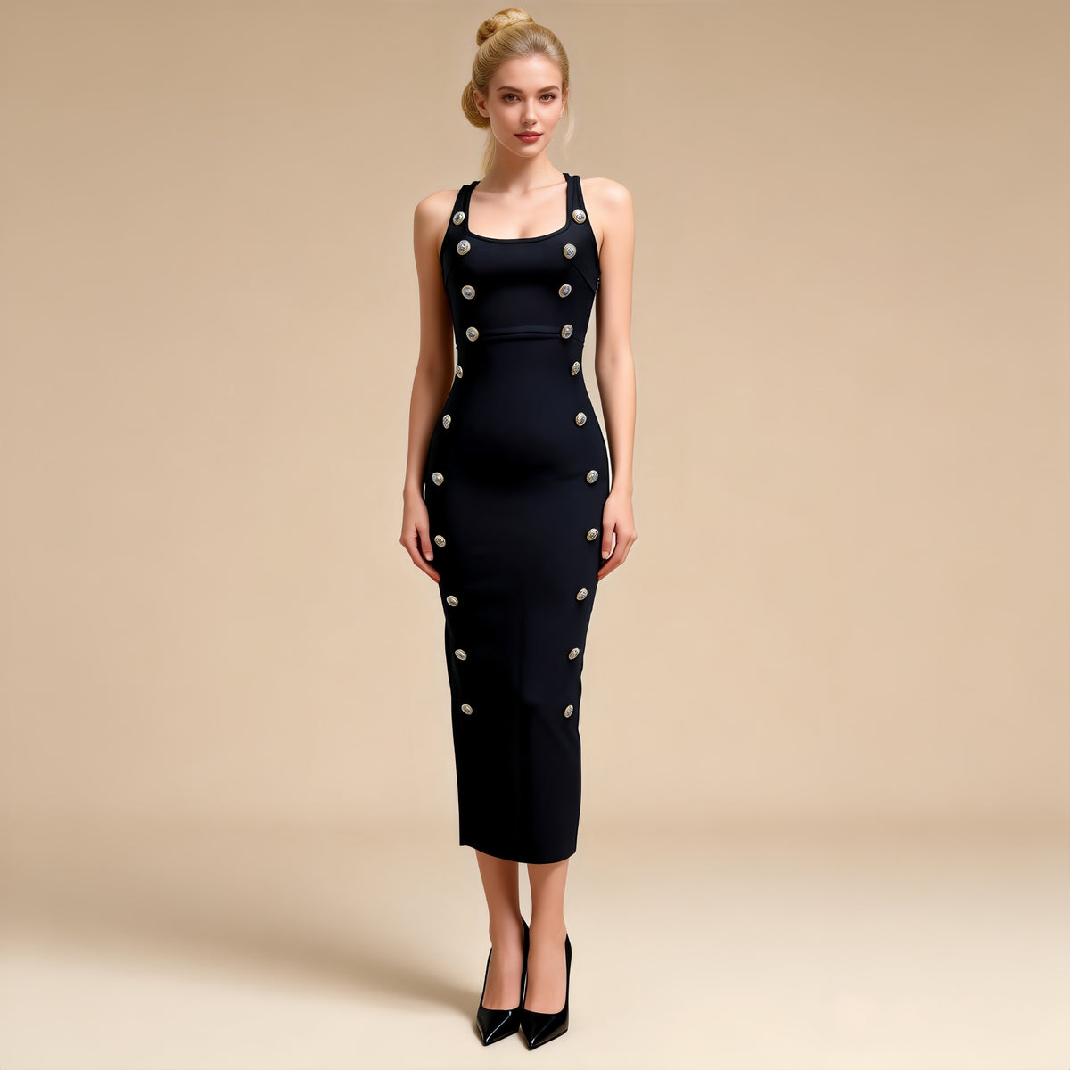 Etta Black Button Detail Bandage Maxi Dress