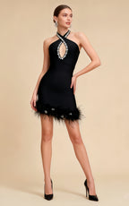 Evan Black Feather Diamond Bandage Mini Dress
