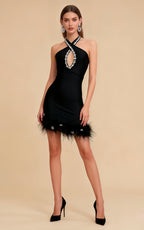 Evan Black Feather Diamond Bandage Mini Dress