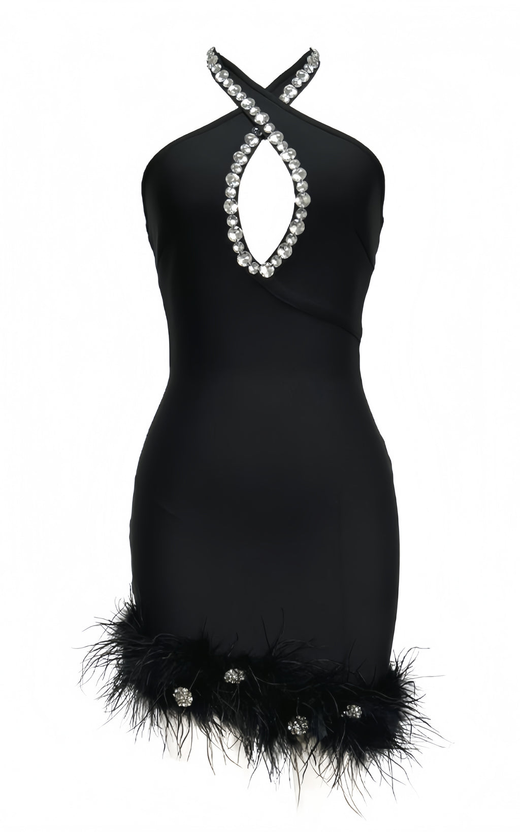 Evan Black Feather Diamond Bandage Mini Dress
