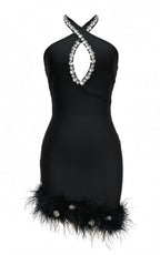 Evan Black Feather Diamond Bandage Mini Dress